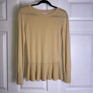 Lilly Pulitzer Tan Peplum Blouse Long Sleeve
